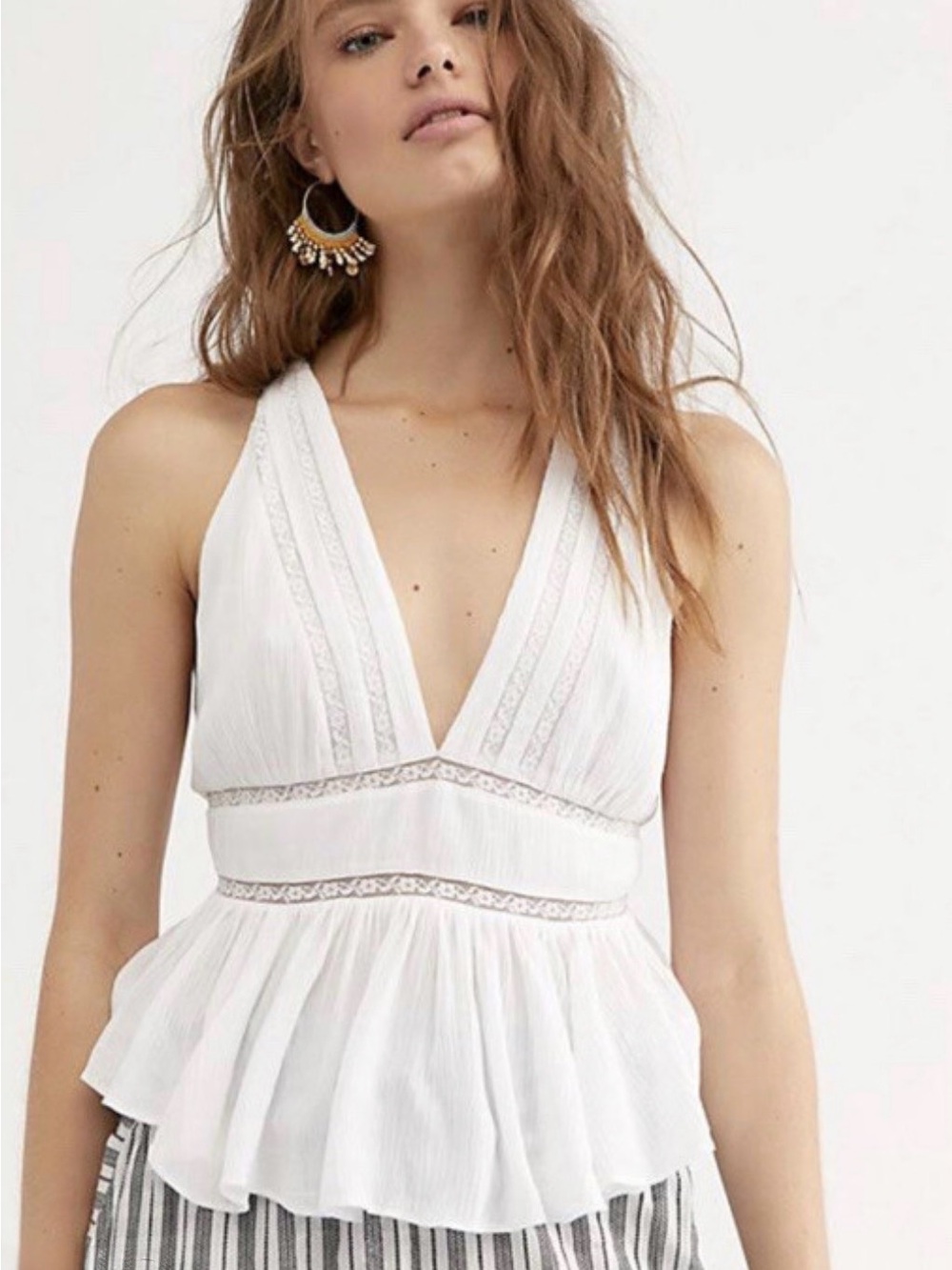 Free People White Sheer Peasant Top